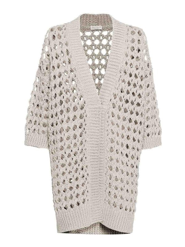 Brunello Cucinelli Womens Light Beige Openwork Sweater Gray