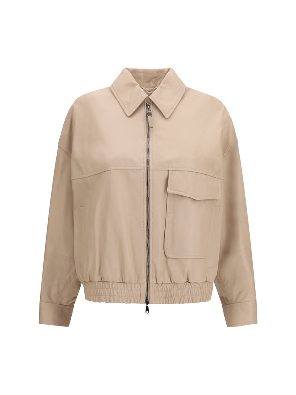 Glossy Nappa Jacket With Monili Whipe Leather