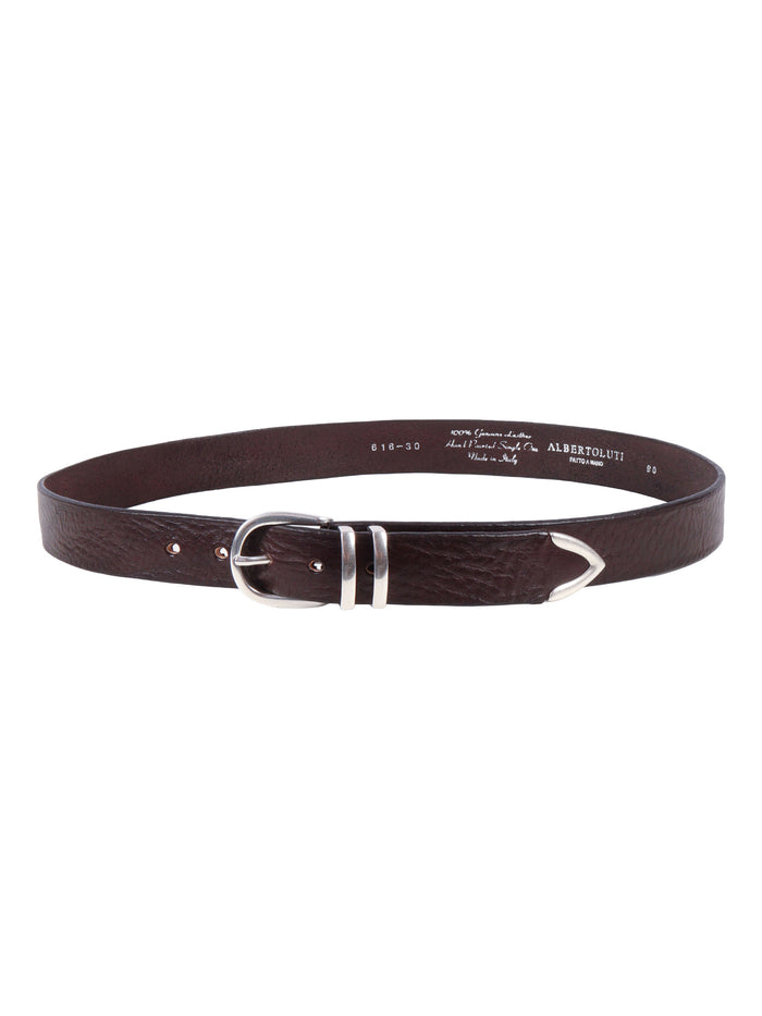 Garment-dyed belt Brown Leather