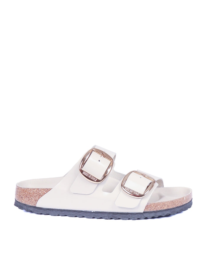Arizona Big Buckle Hex Shine Oyster, Natural Lea Panna Leather Sole In Eva Sandal