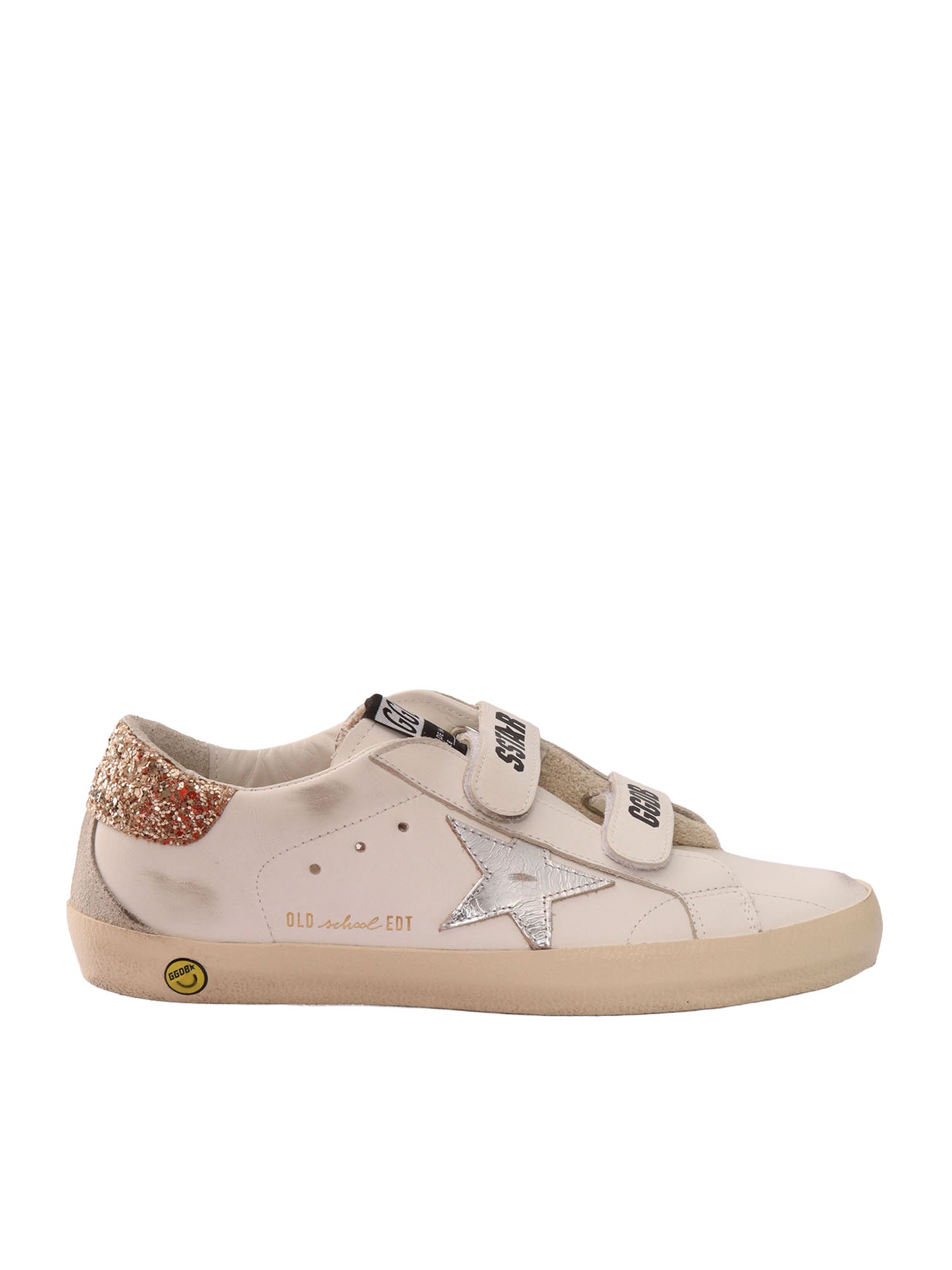 OLD SCHOOL LEATHER UPPER LAMINATED STAR GLITTER HEEL SUEDE SPUR White Kid Sneaker