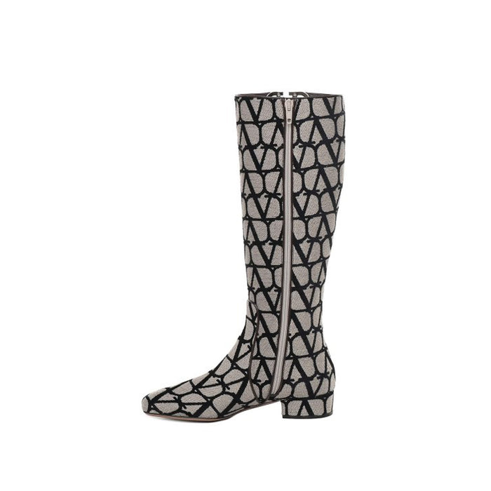 Garavani Vlogo Type Boots Beige Fabric