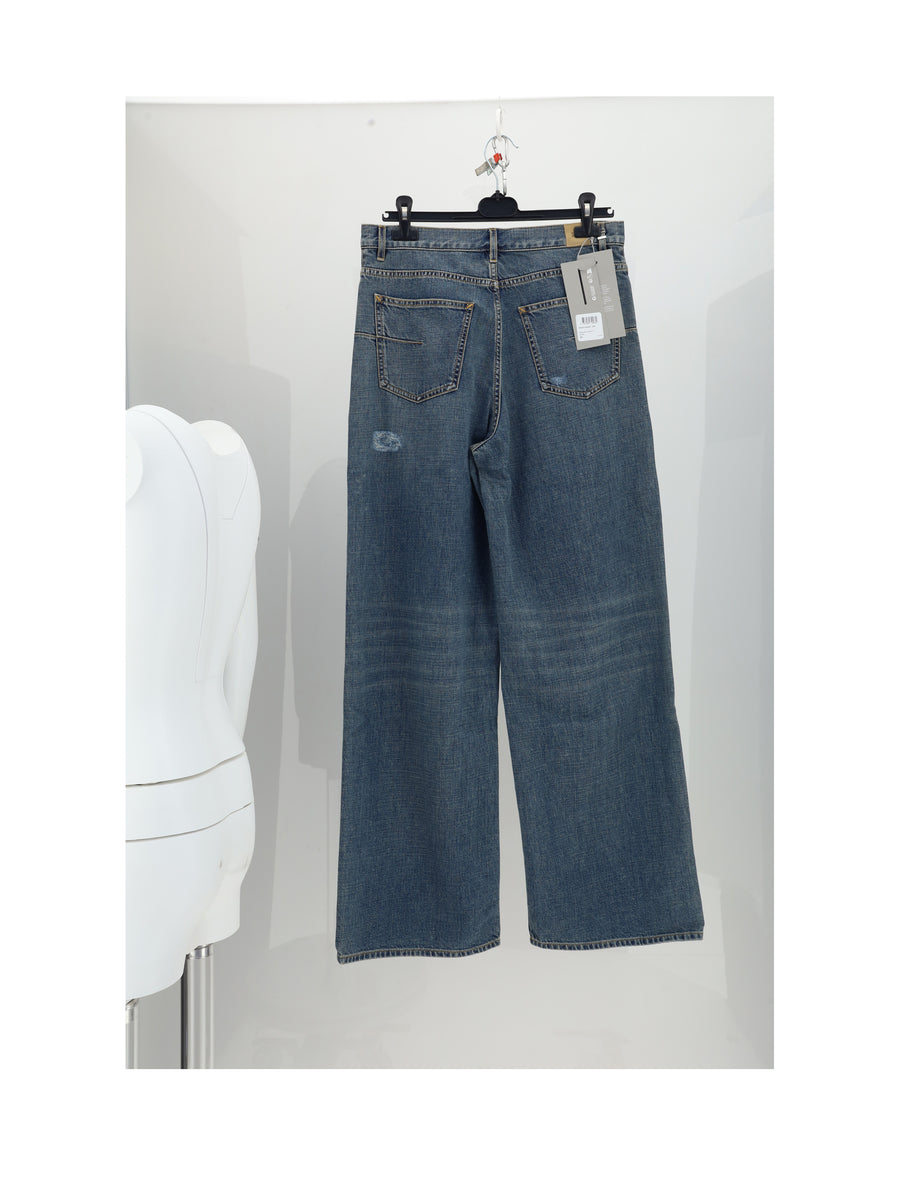 Jeans Destroyed Denim Blue Cotton