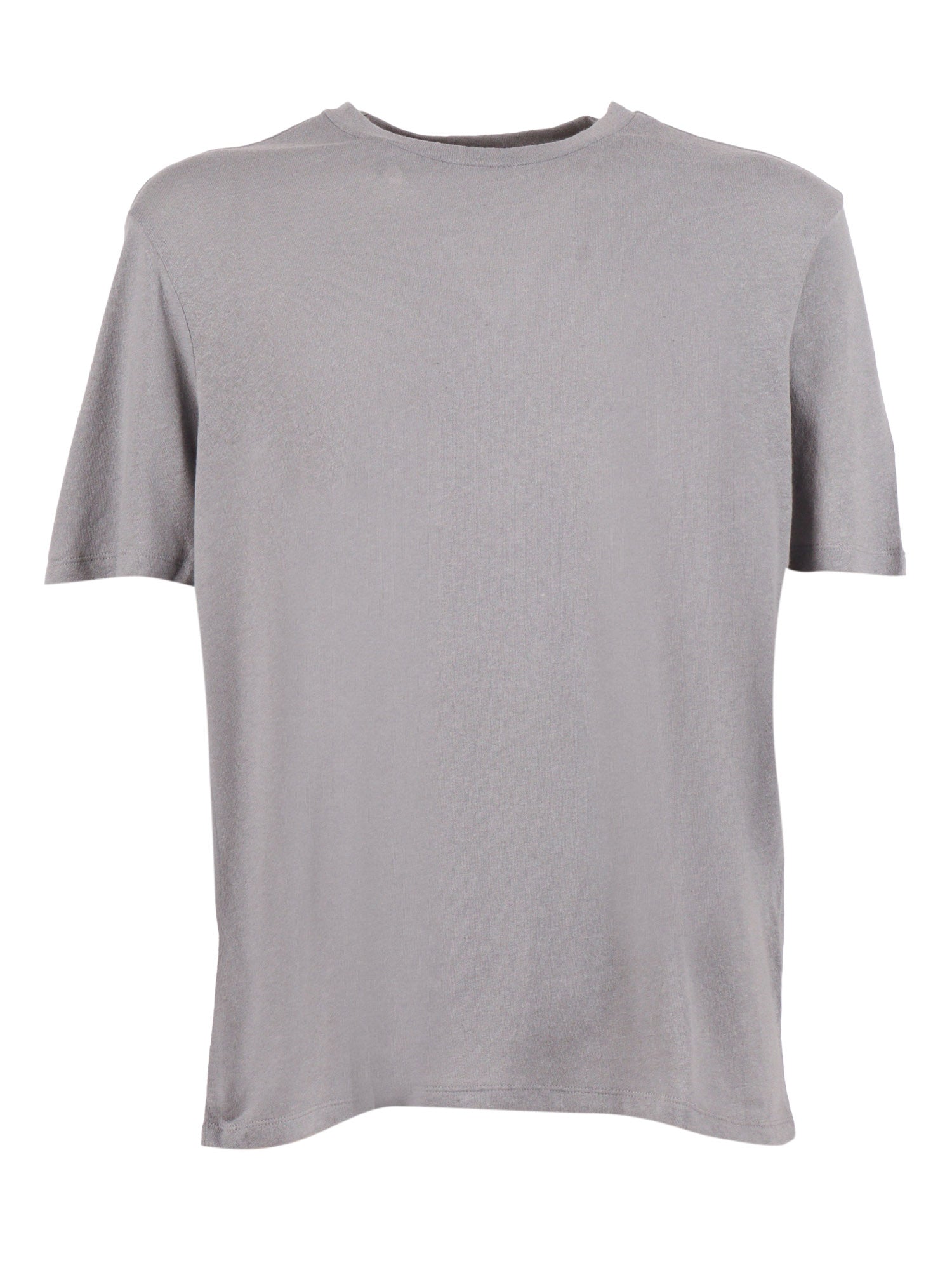Short Sleeve Round Neck T-Shirt Grey Cotton Linen Sleeves