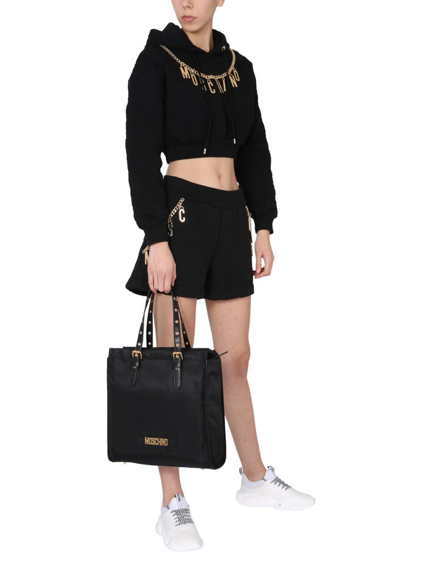 Quilted Bermuda Shorts With Elastic Waist Black Cotton
