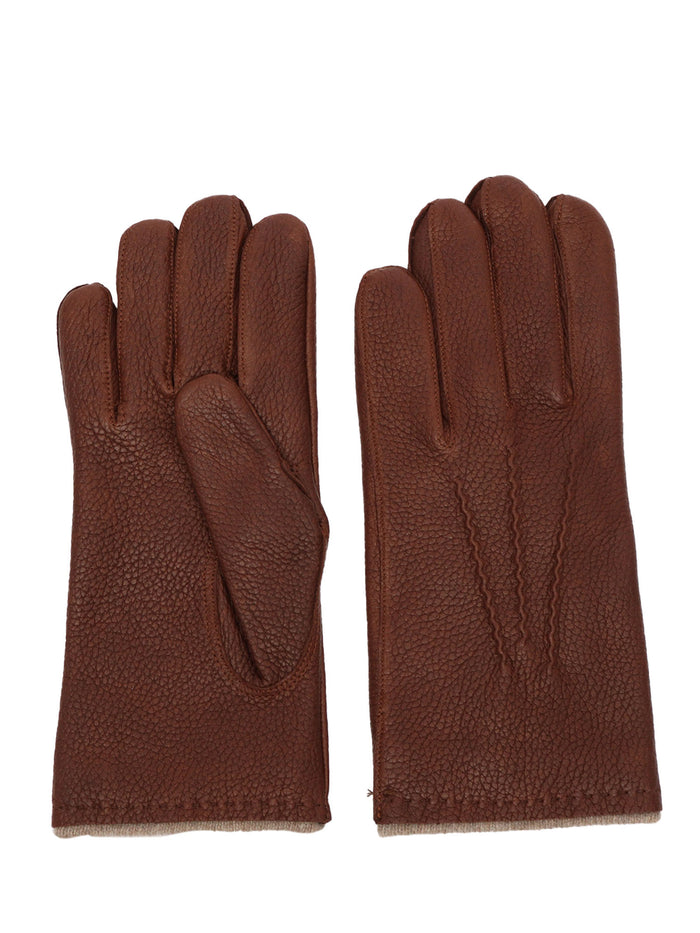 Grained Leather Gloves Brown