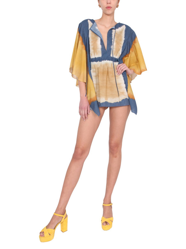 Tie Dye Print Caftan Multicolour Cotton Dress