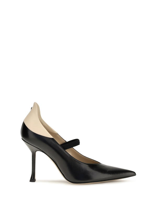 Two-Tone Calfskin Pumps Nero+rafia