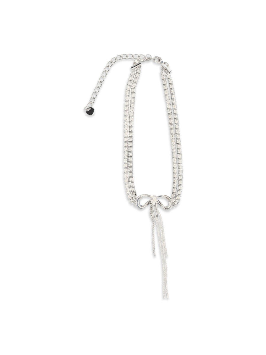 Choker Double Bow Crystal Silver Brass Necklaces