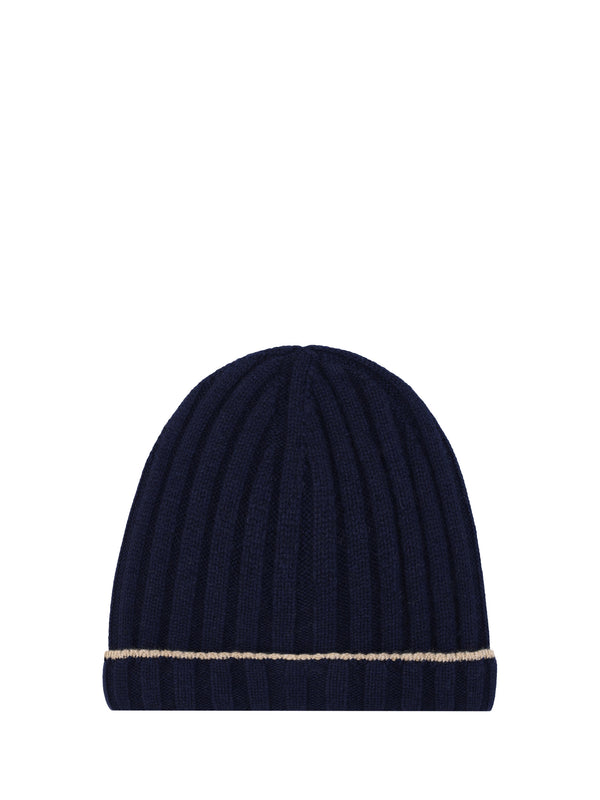 Beanie Hat Cashmere Navy-Camel Navy/camel (capra Hircus)