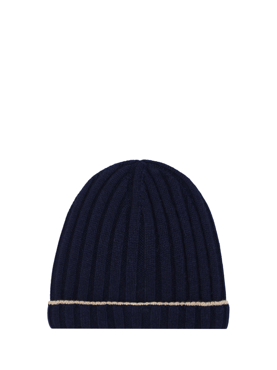 Beanie Hat Cashmere Navy-Camel Navy/camel (capra Hircus)
