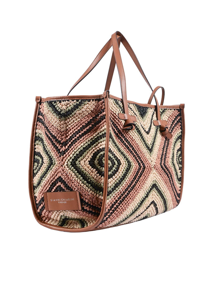 LEATHER AND FABRIC BAG Beige Paper 2 Cow Shoulder