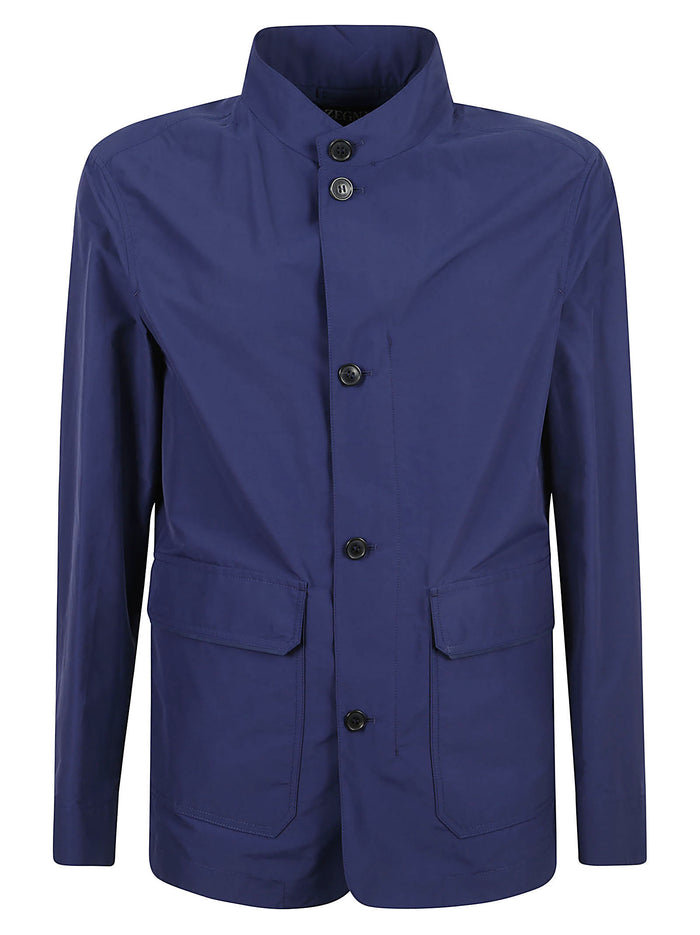 ZEGNA Coats Blue Navy Cotton Nylon