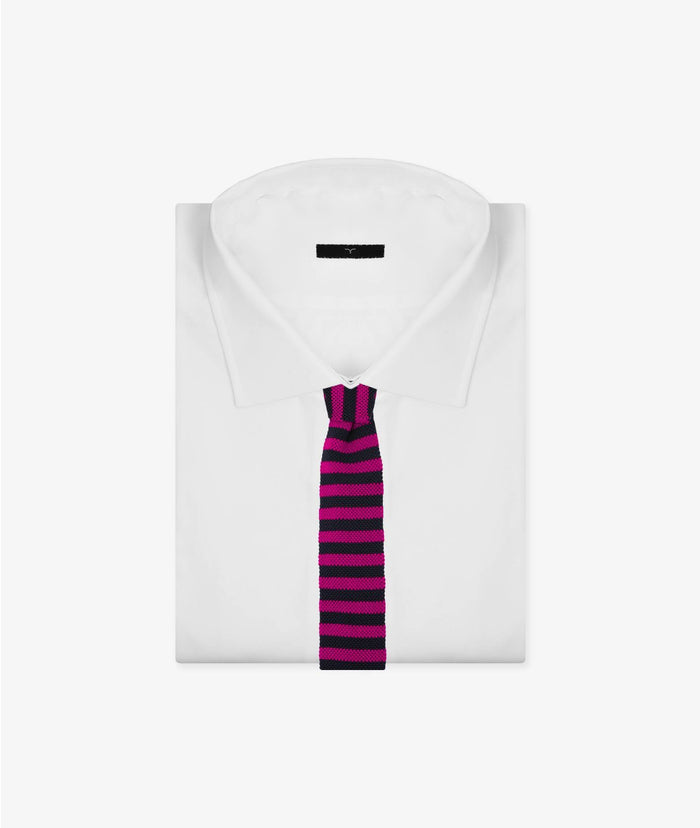 Bicolor Tricot Tie Navy Knitted