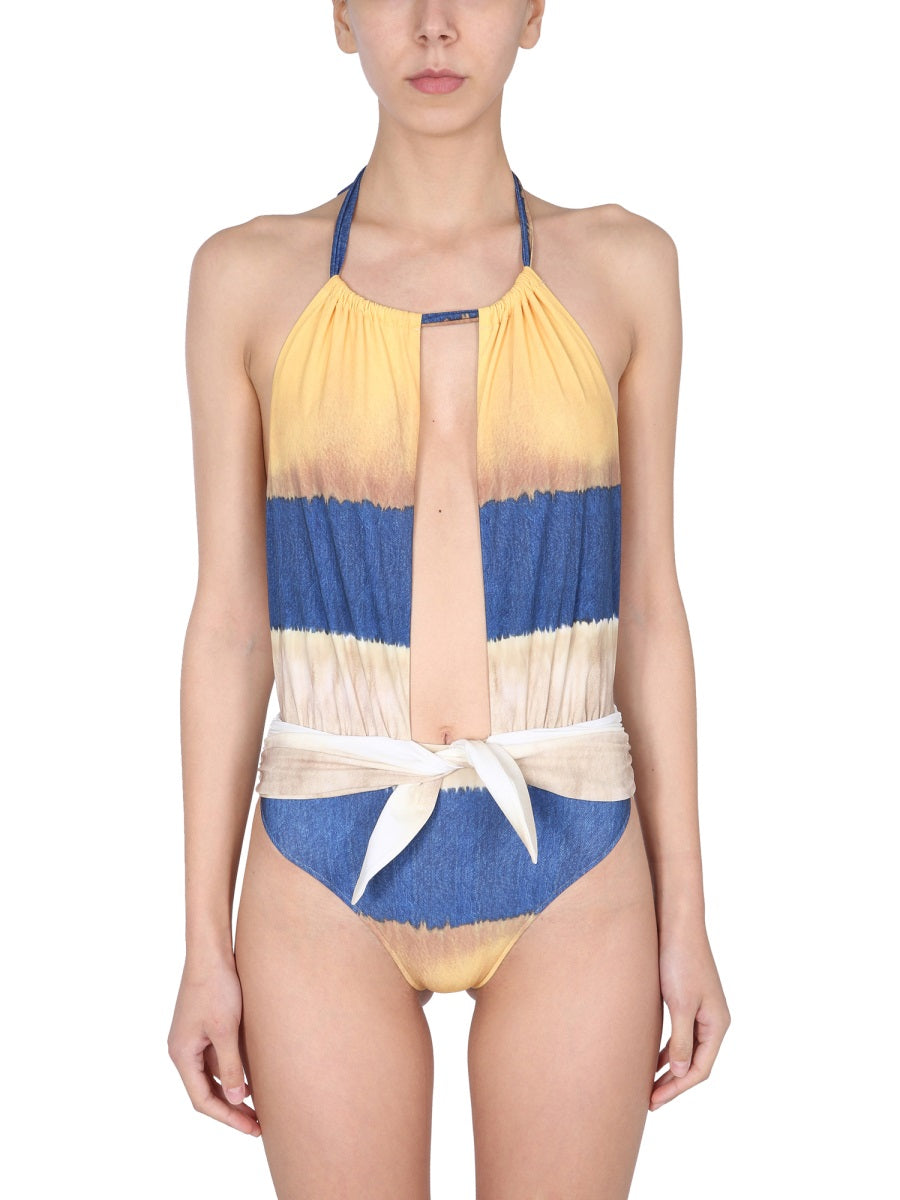 One Piece Swimsuit With Tie Dye Print Multicolour Polyamide Swim Shorts