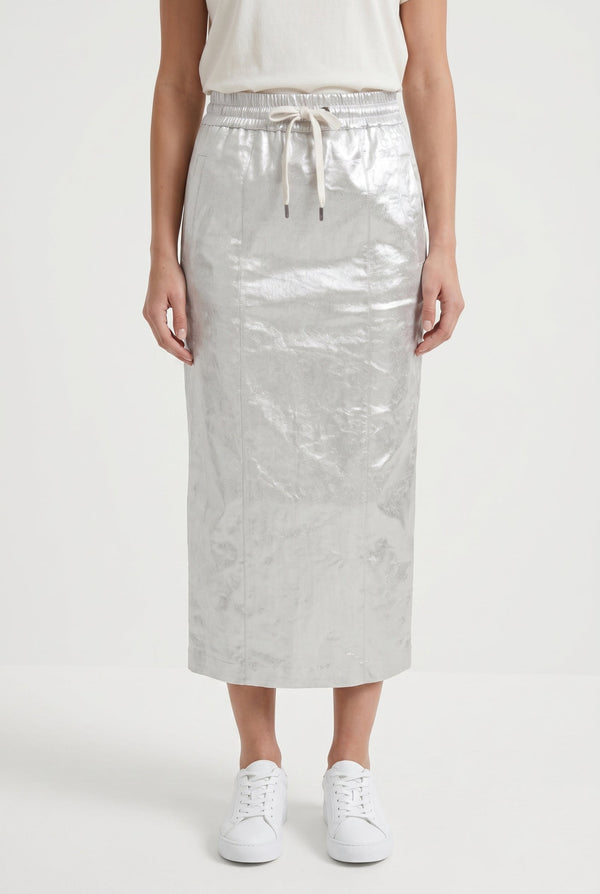 Brunello Cucinelli Womens Silver Linen Blend Straight Skirt