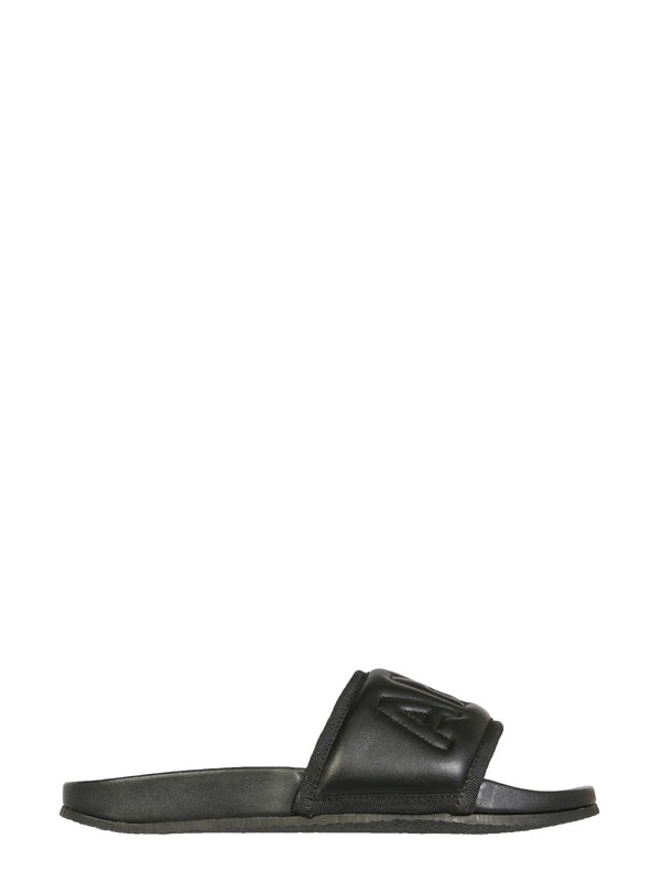 Leather Slide Sandals Black
