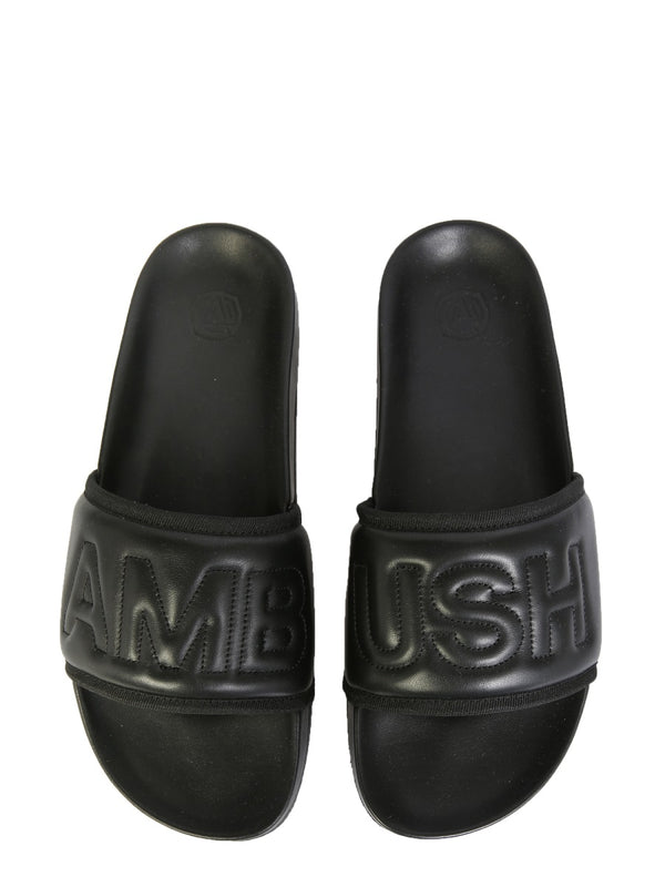 Leather Slide Sandals Black