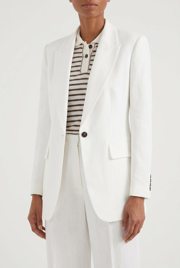 Brunello Cucinelli Womens White Tailored Linen Blazer Clothing