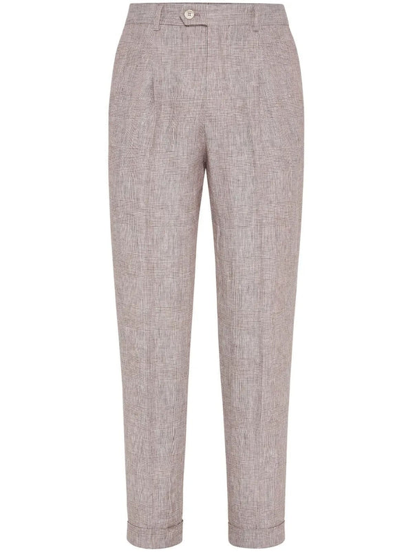Brunello Cucinelli Mens Light Grey Linen Tapered Trousers Orange