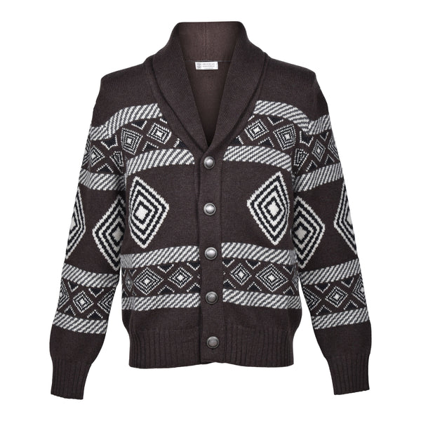 Brunello Cucinelli Mens Brown Cashmere Patterned Cardigan Sweater Clothing