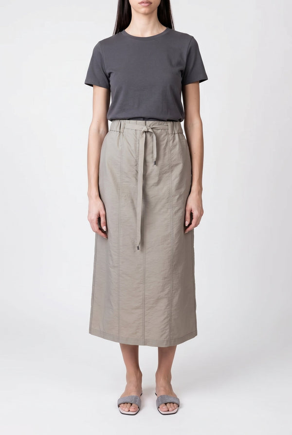 Brunello Cucinelli Womens Oliva Cotton Blend Midi Skirt With Tie Olive
