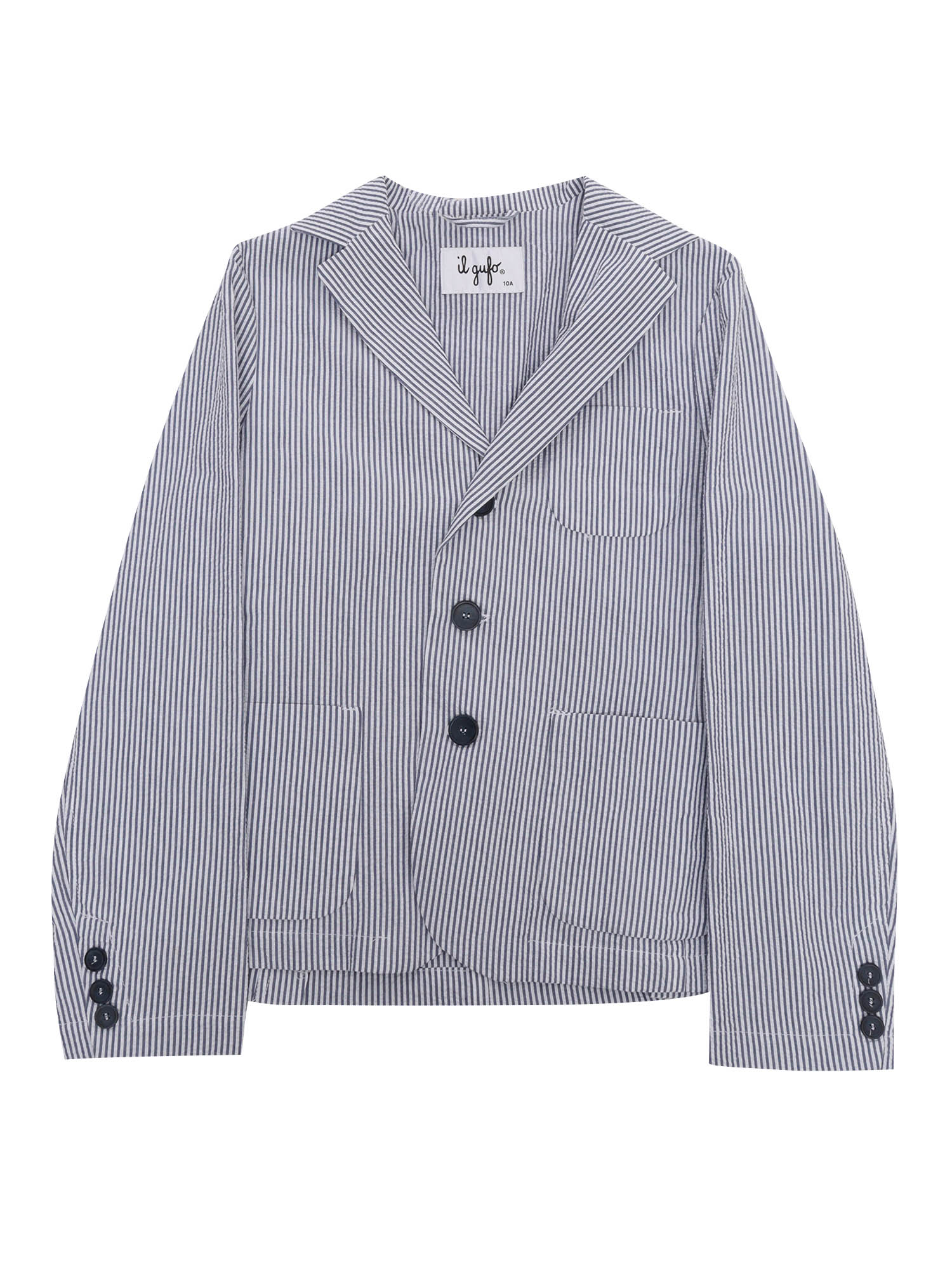 Striped patterned single-breasted blazer Blue Cotton Pocket Lining Jacket