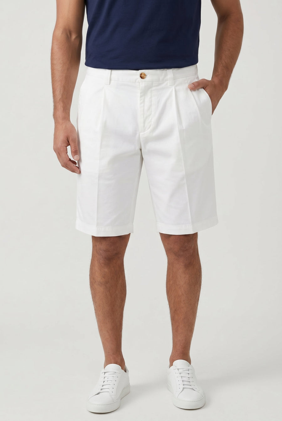 Brunello Cucinelli Mens White Cotton Tailored Shorts