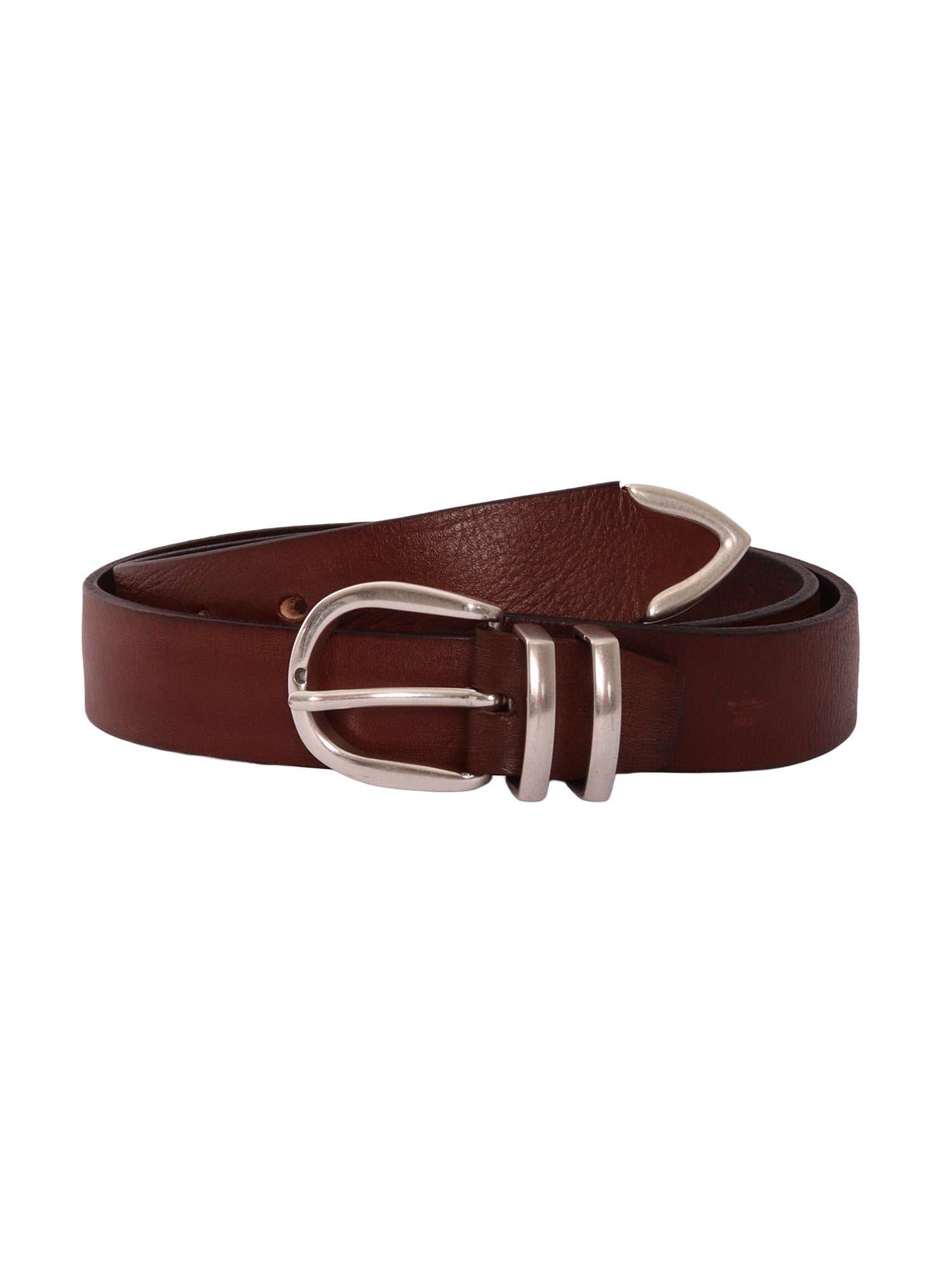 Garment-dyed belt Brown Leather
