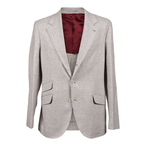 Brunello Cucinelli Mens Sand Wool Blend Check Suit Tan