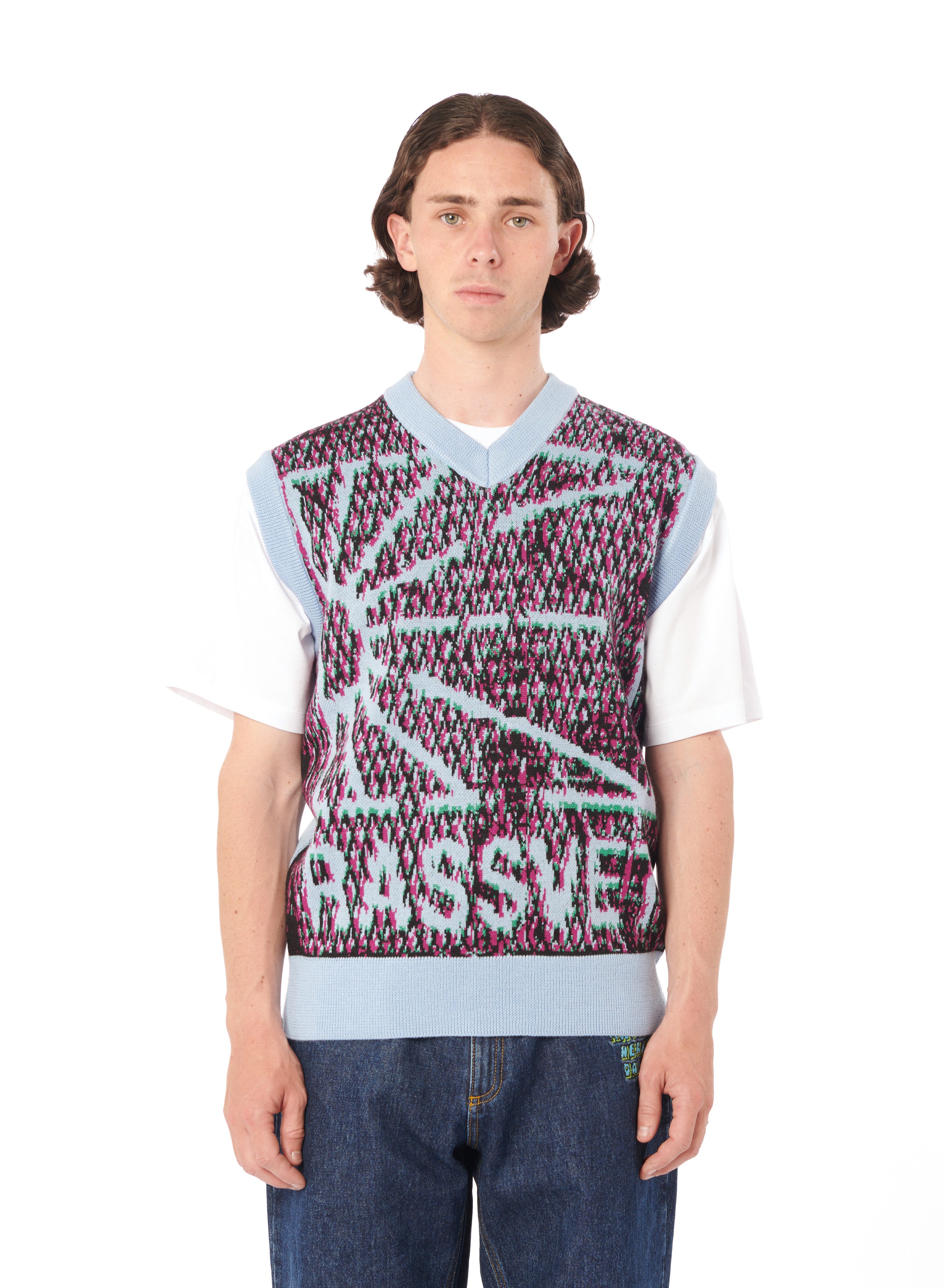 Mesh Camo Sleeveless Jumper Knit Blue Wool Acrylic Sweater
