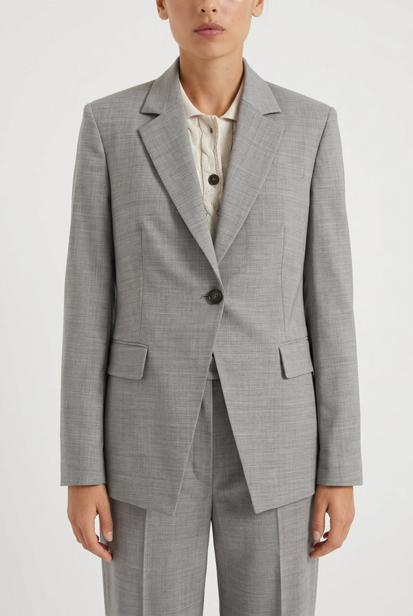 Brunello Cucinelli Womens Light Grey Wool Tailored Blazer Clothing