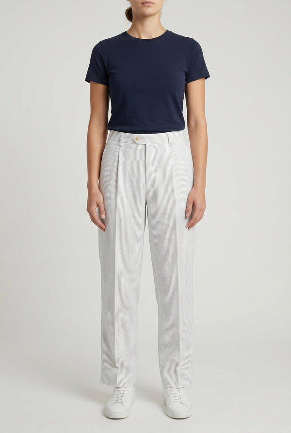 Brunello Cucinelli Womens White Striped Relaxed Trousers Dark Brown