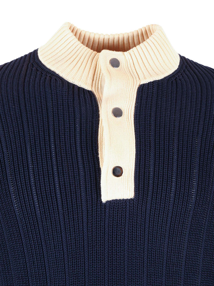 HALF BOTTONED PULLOVER Blue Cotton Crewneck