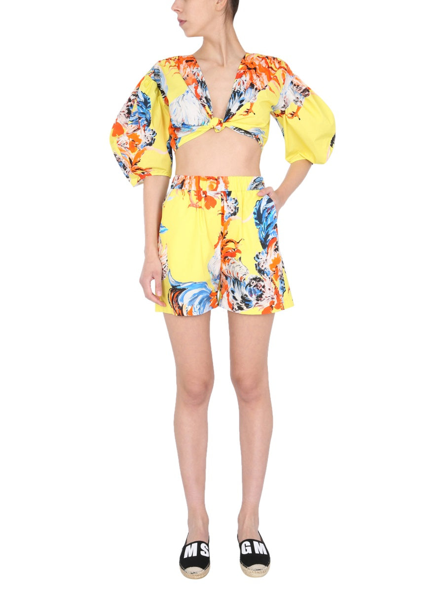 Printed Shorts Yellow Cotton