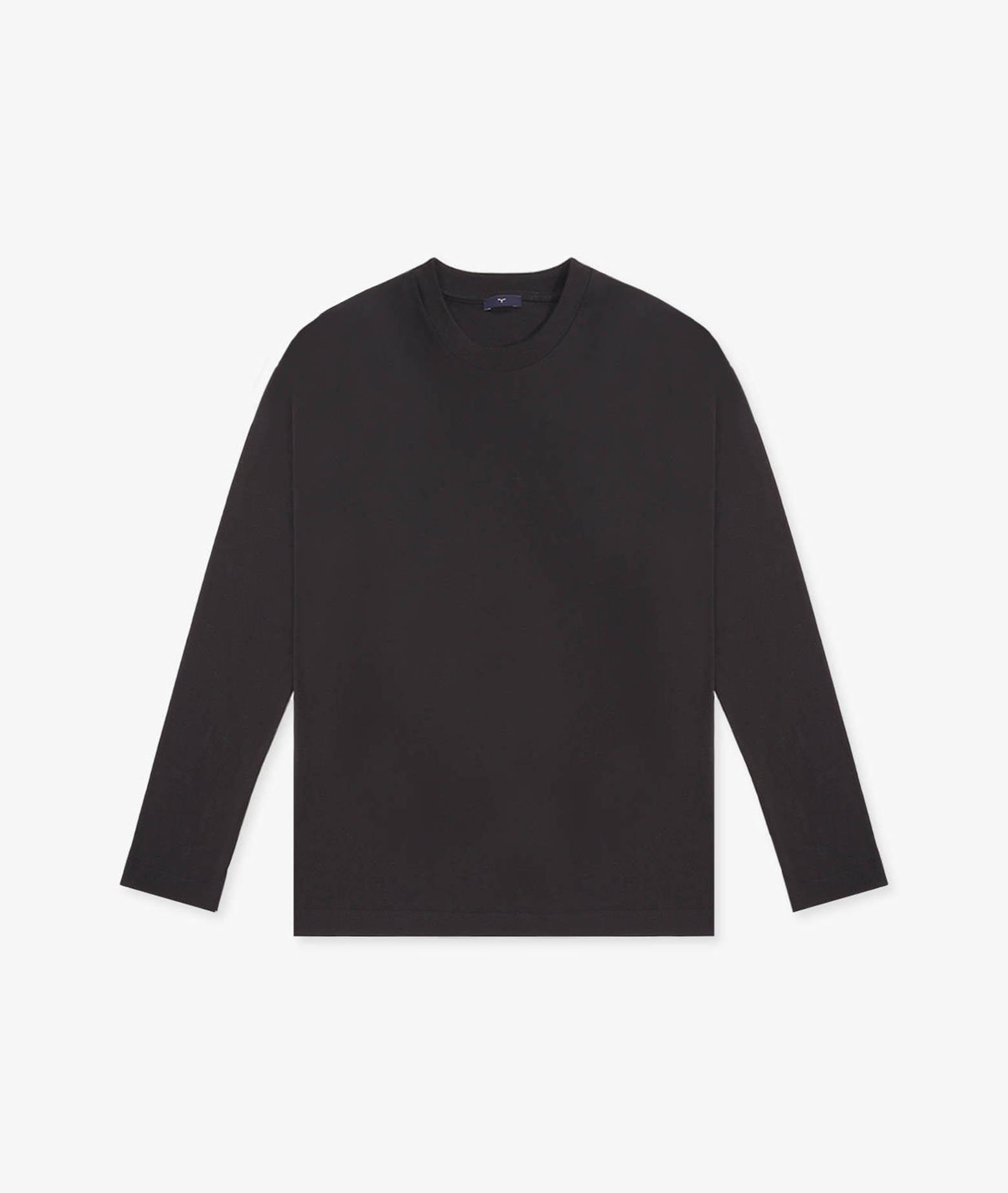 Long-Sleeve Cotton T-Shirt Maratea Black Long Sleeve Round Neck