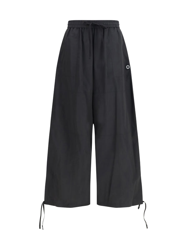 Drawstring Cargo Pants Black Polyester Trousers