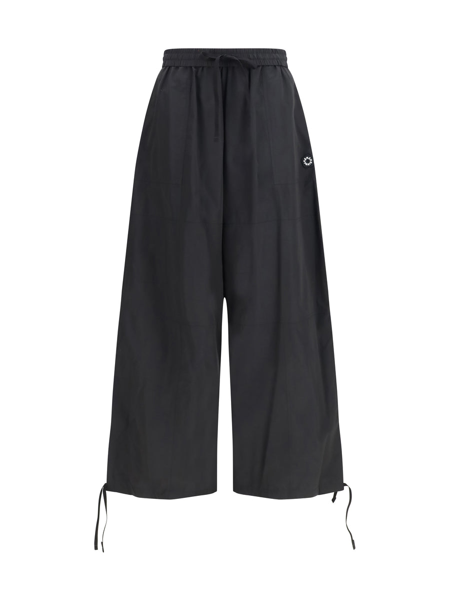 Drawstring Cargo Pants Black Polyester Trousers