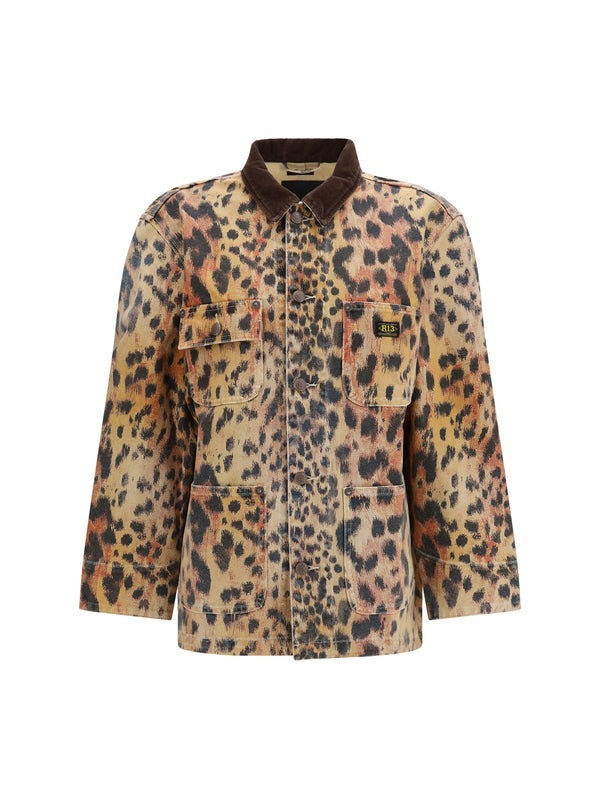 Relaxed Chore Jacket Vintage Orange Leopard Cotton