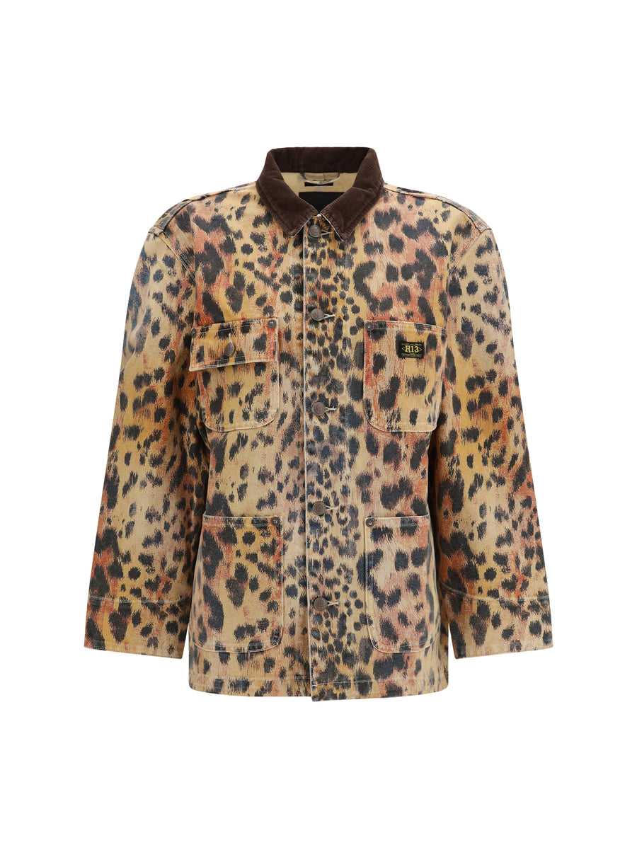 Relaxed Chore Jacket Vintage Orange Leopard Cotton