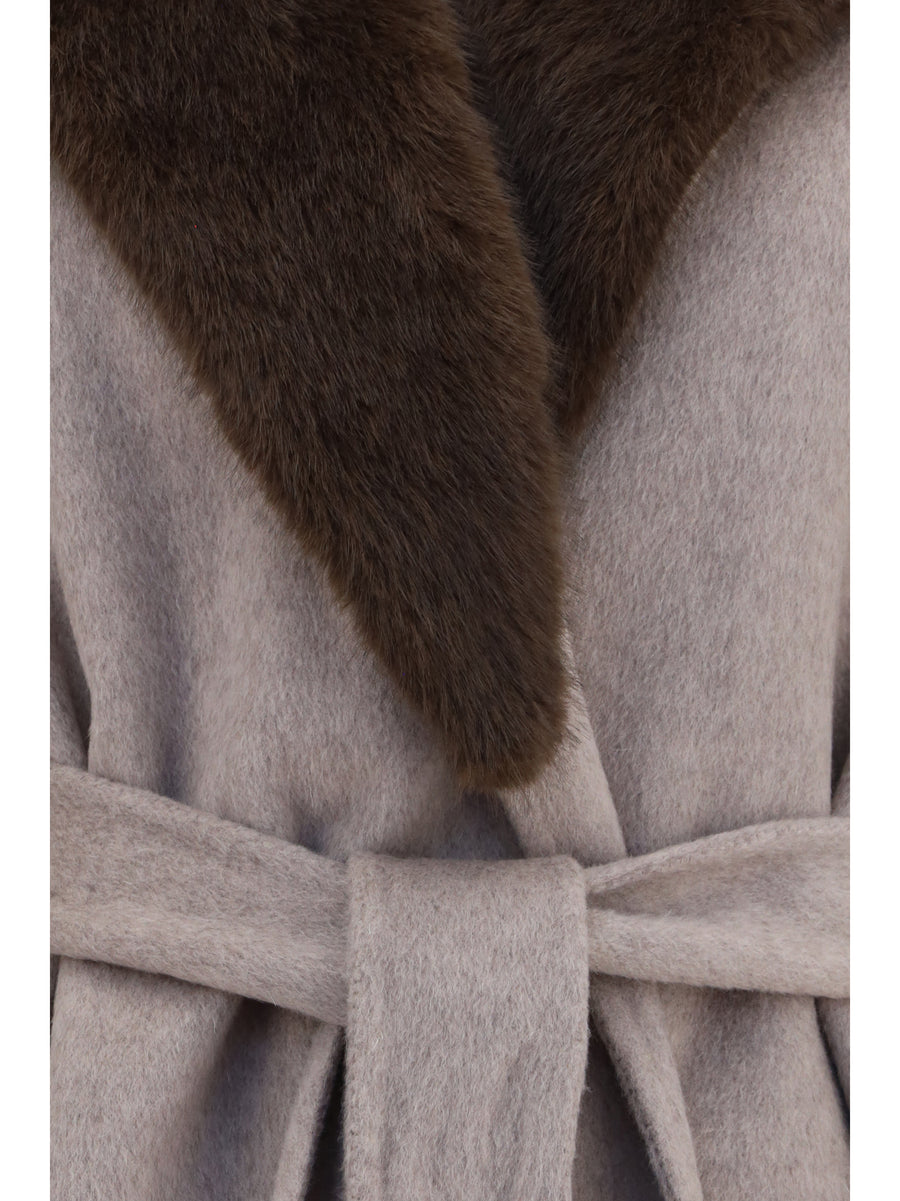 Wool Coat With Fur Collar, Taupe Merino