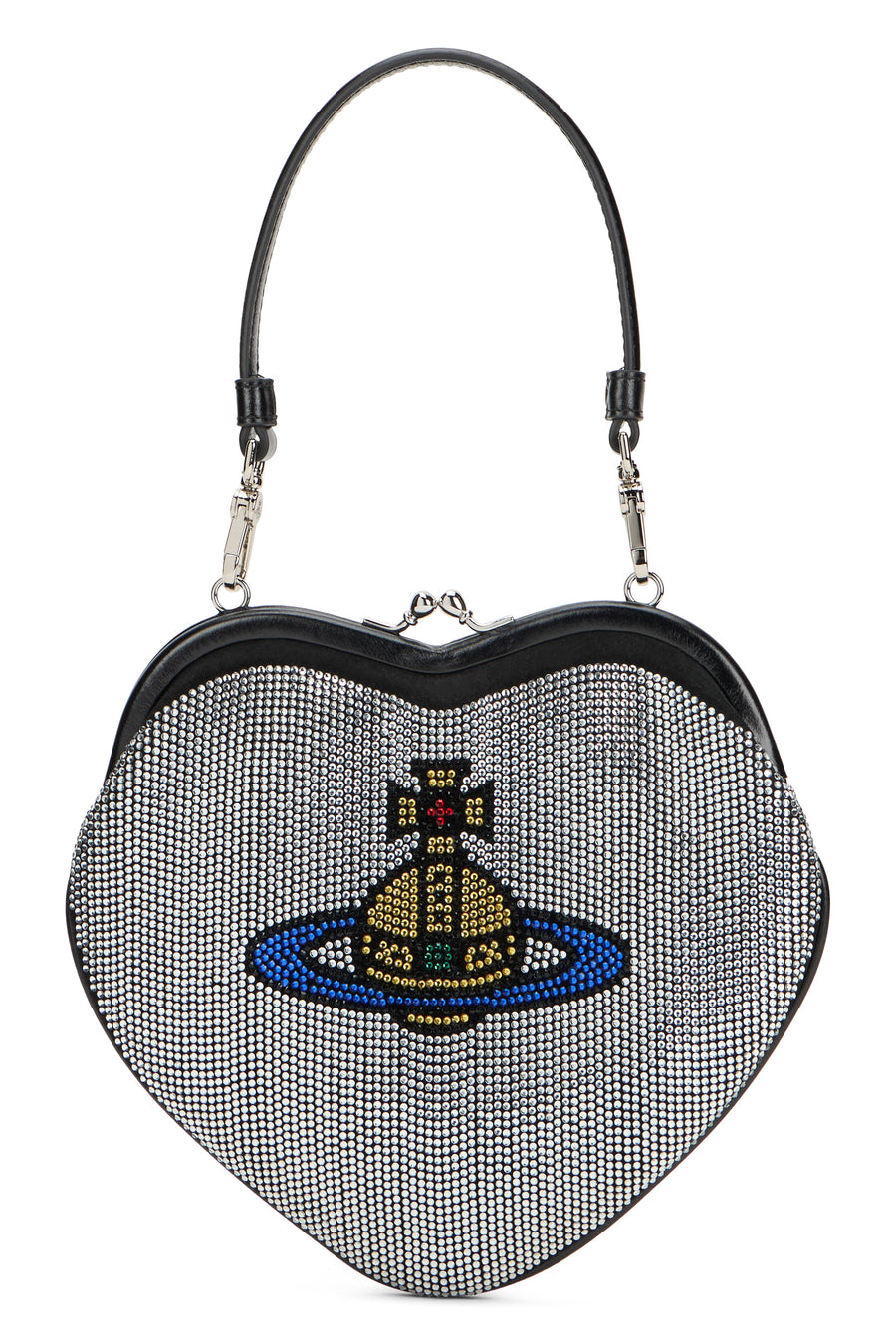 Heart Frame Bag Silver Calfskin Clutch
