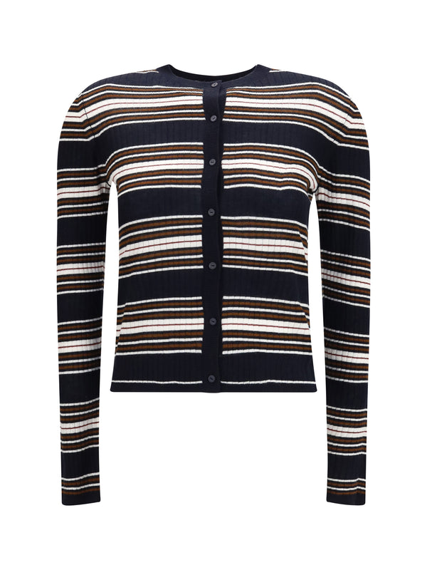 Striped Silk And Wool Cardigan Blu Multicolor Silk; Ovis Aries