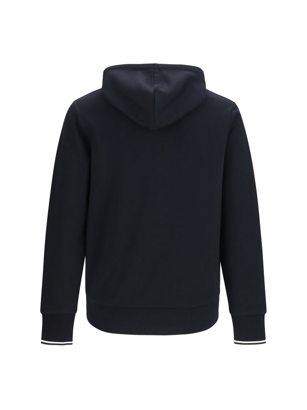 Hoodie With Striped Cuffs Black Cotton Sweatshirts