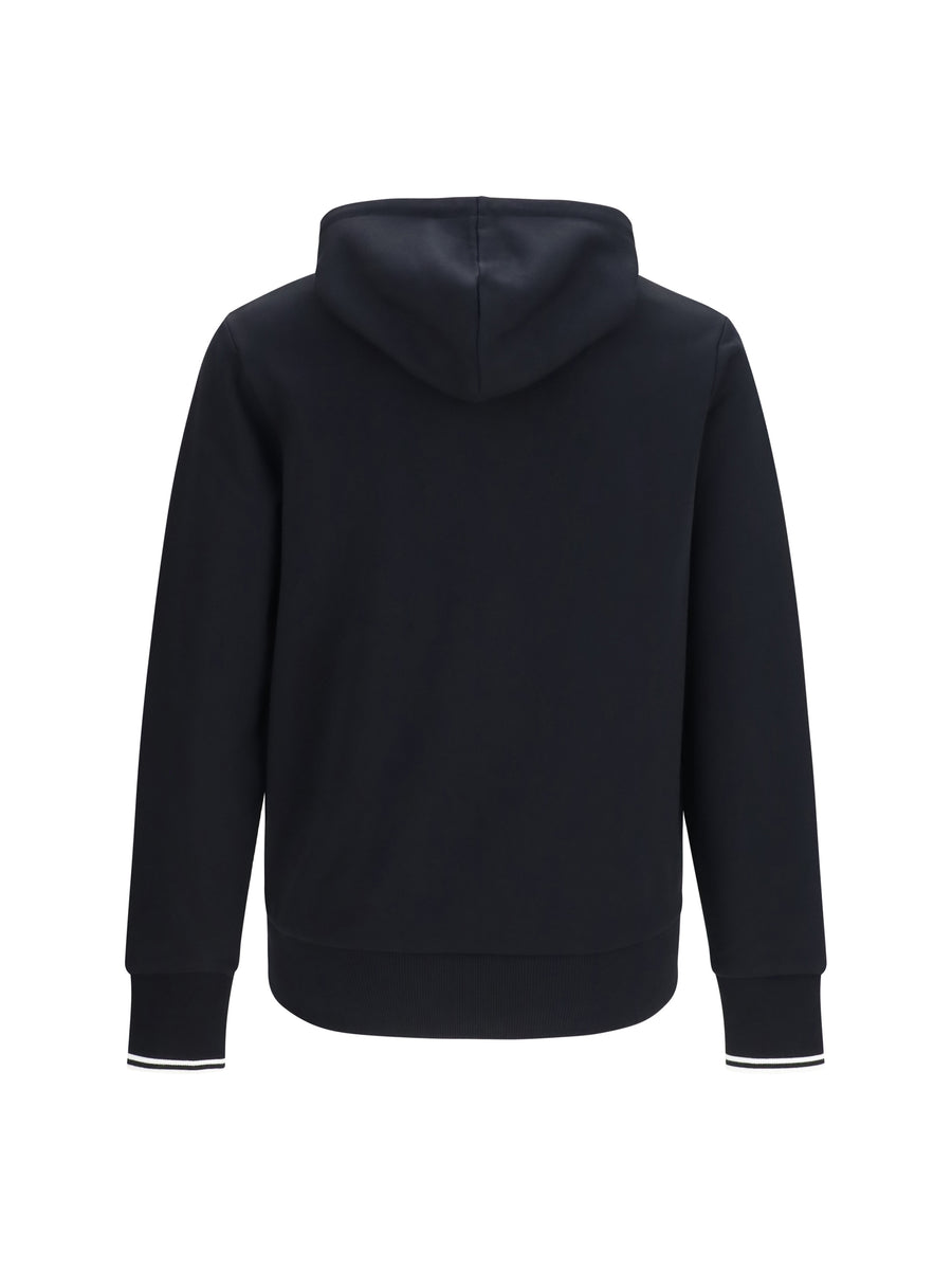Hoodie With Striped Cuffs Black Cotton Sweatshirts
