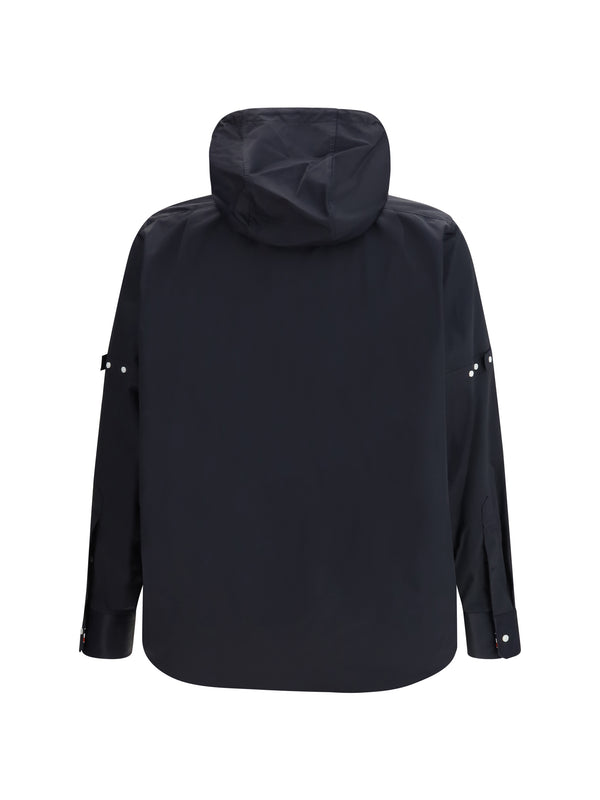 Hooded Shirt Jacket Navy Nylon-Cotton Polyamide Sweatshirts