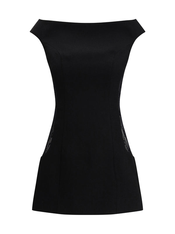 Wool Bouclé Sleeveless Mini Dress Black