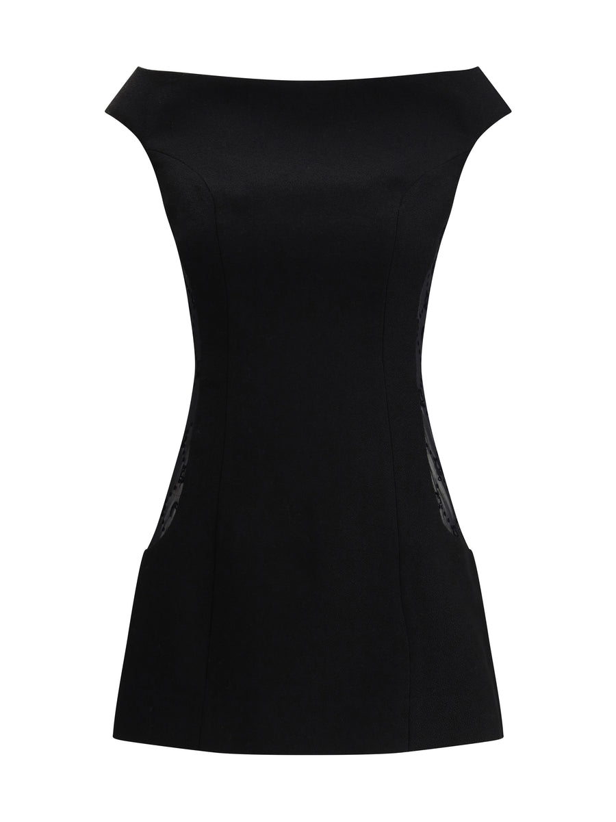 Wool Bouclé Sleeveless Mini Dress Black