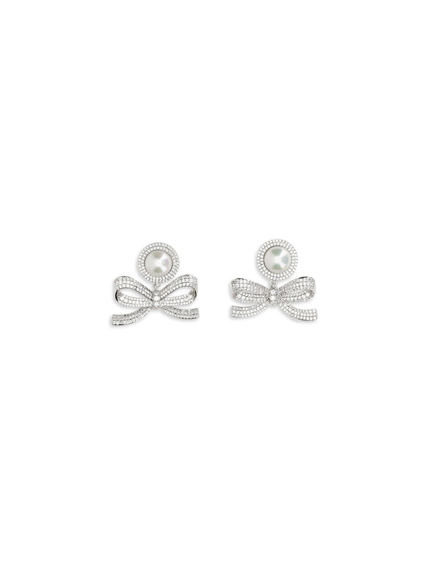 Drop Earrings Pearl Bow Silver Brass