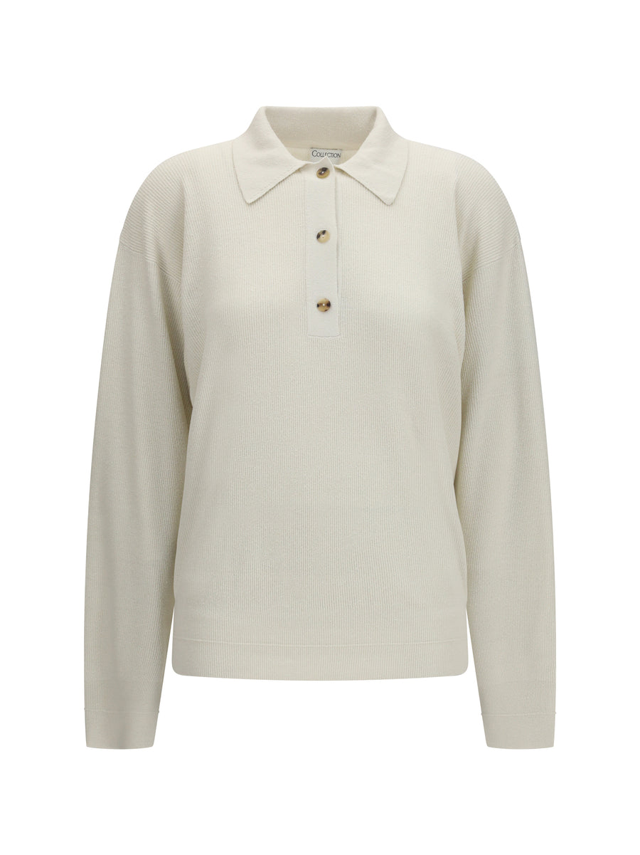 Long-Sleeve Sweater White Silk
